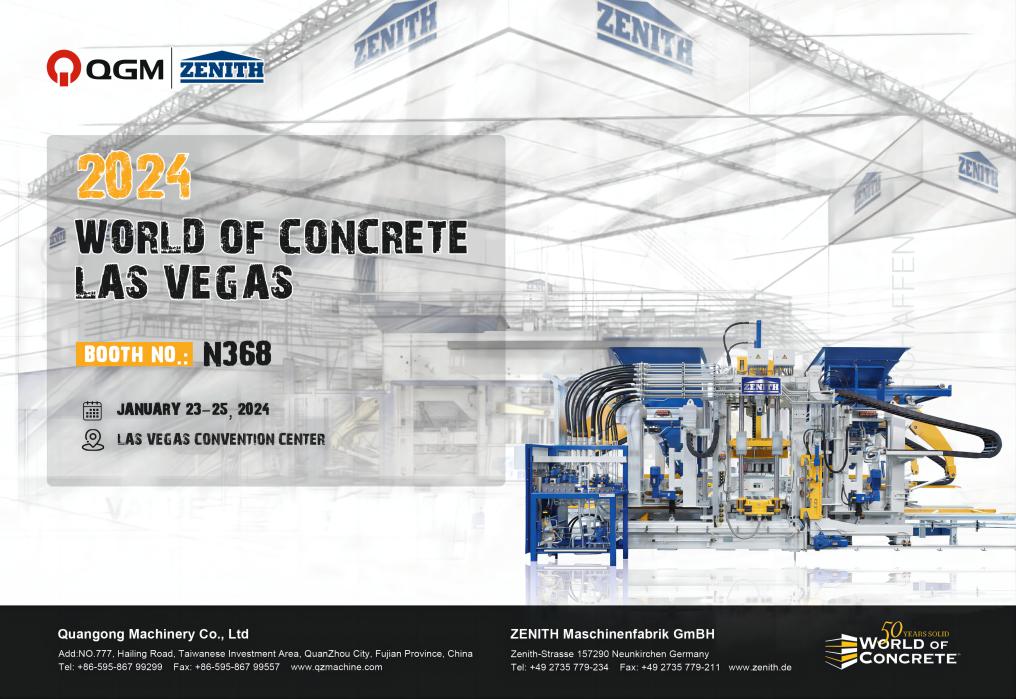 ZAPRASZAMY DO ODWIEDZENIA MASZYN DO BLOKÓW BETONOWYCH QGM-ZENITH NA STOISKU N368, WORD OF CONCRETE, 3-25, 2024